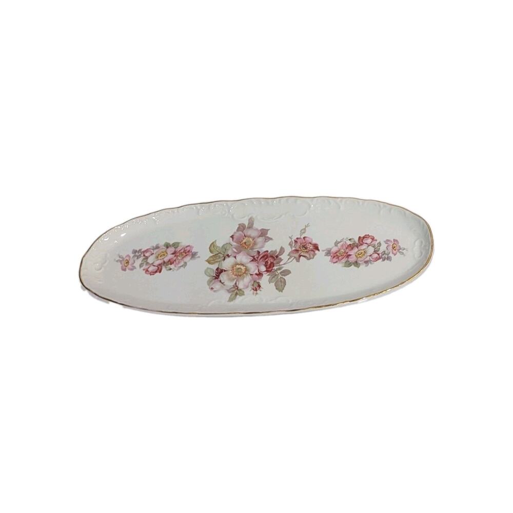 Vintage Floral Vanity Trinket Dish Tray Wild Rose Cottagecore Porcelain